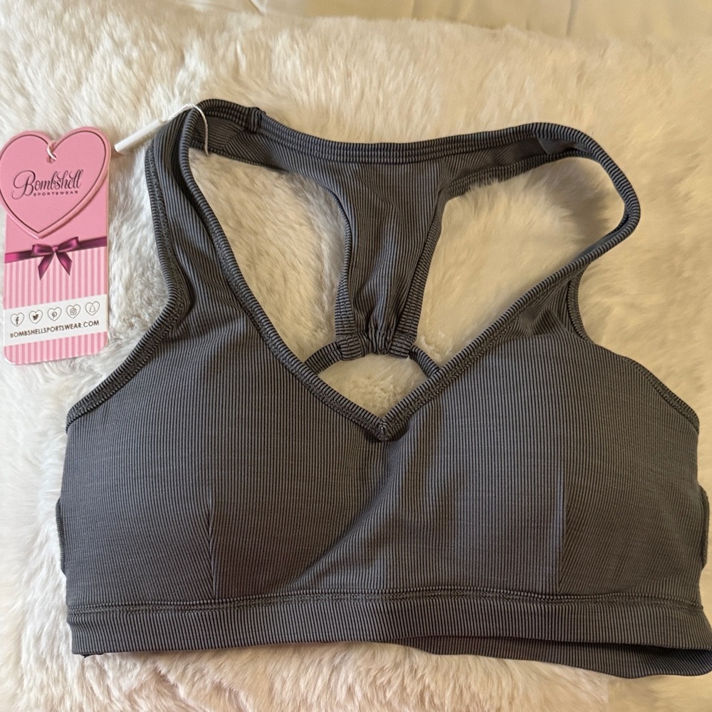 NWT! Bombshell Sportswear Lounge Rib Bra Storm( Charcoal Gray)Racerback